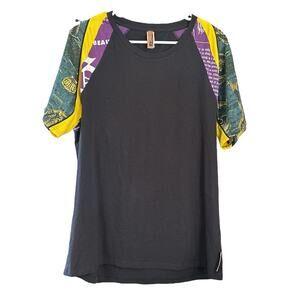 John Galliano Beach Wear T-shirt T30H401 black purple fish print on sleeves 54